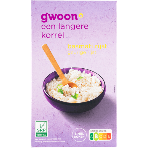 Foto van G'woon Basmatirijst op witte achtergrond