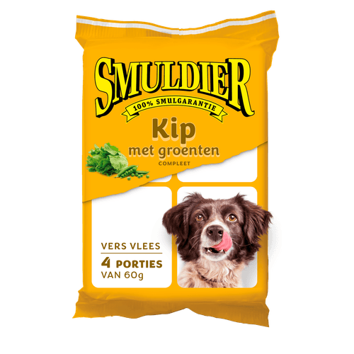 Foto van Smuldier Hondenvoer kip met groenten compleet op witte achtergrond