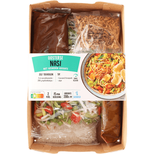 Foto van Verspakket nasi boemboe 2 porties op witte achtergrond