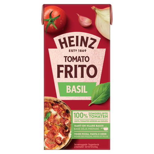 Foto van Heinz Tomato frito basil op witte achtergrond