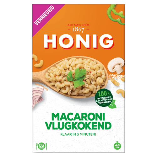 Foto van Honig Macaroni vlugkokend op witte achtergrond