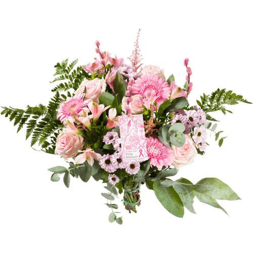 Foto van Pink ribbon boeket op witte achtergrond