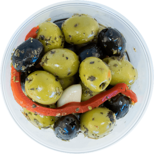 Foto van DekaMarkt Olijven italiamix op witte achtergrond