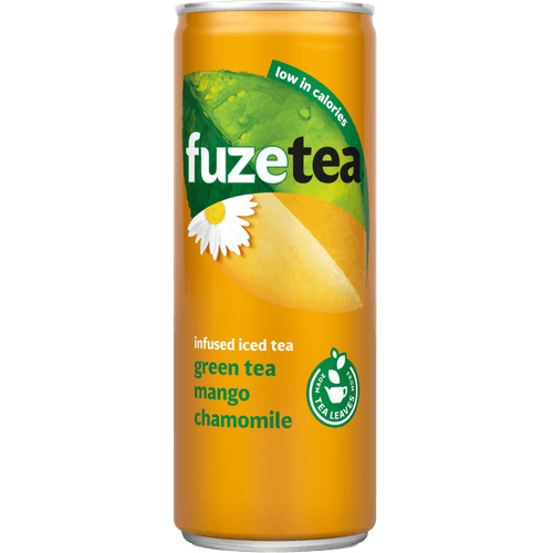 Foto van Fuze tea Ice tea green mango-chamomile op witte achtergrond