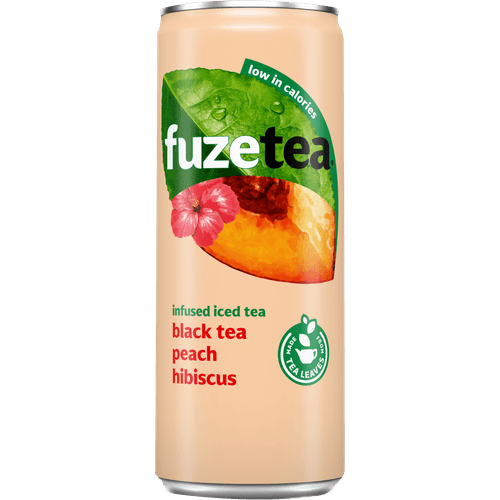 Foto van Fuze tea Ice tea perzik hibiscus op witte achtergrond