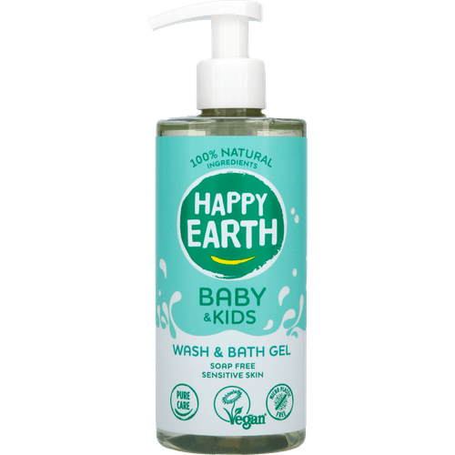 Foto van Happy Earth Douchegel baby&kids wash&bath op witte achtergrond