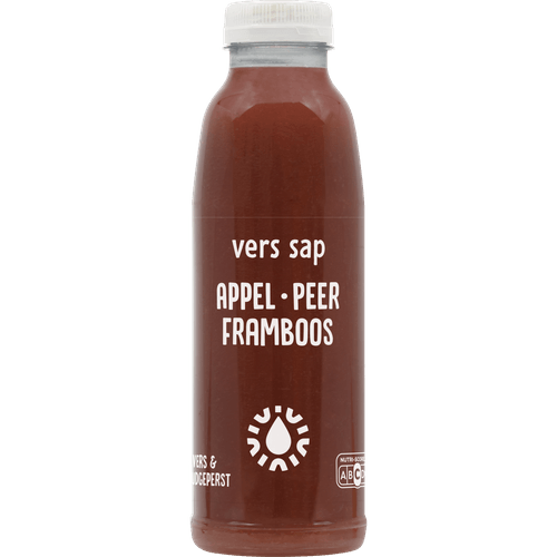 Foto van Sap framboos appel peer op witte achtergrond