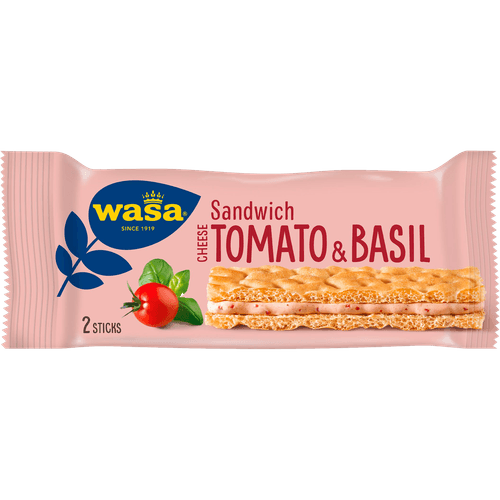 Foto van Wasa Sandwich tomaat & basilicum op witte achtergrond