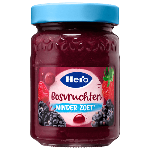 Foto van Hero Jam 40% minder zoet bosvruchten op witte achtergrond