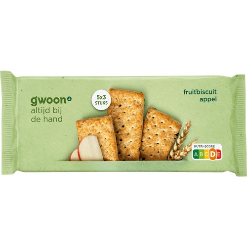 Foto van G'woon Fruitbiscuit appel 5x3 stuks op witte achtergrond
