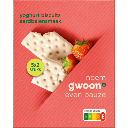 Foto van G'woon Yoghurtbiscuit aardbei 5x2 stuks op witte achtergrond