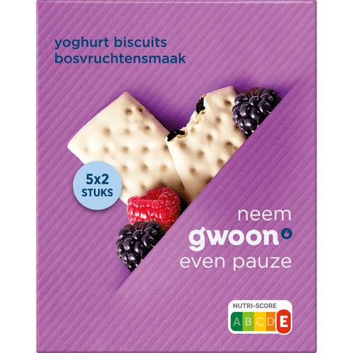 Foto van G'woon Yoghurtbiscuit bosvruchten 5 x 2 stuks op witte achtergrond
