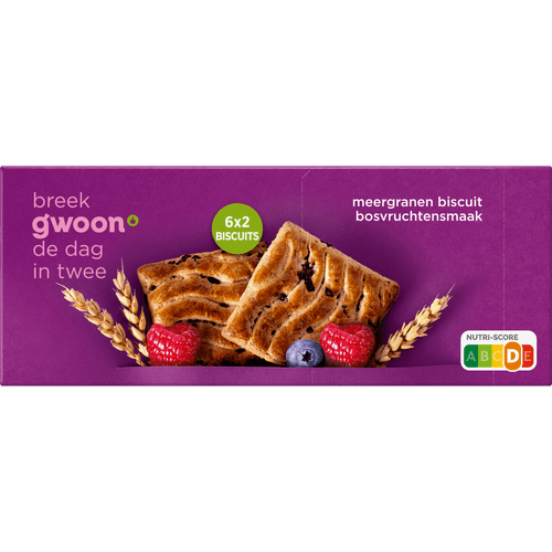 Foto van G'woon Meergranenbiscuit bosvruchten 6x2 stuks op witte achtergrond