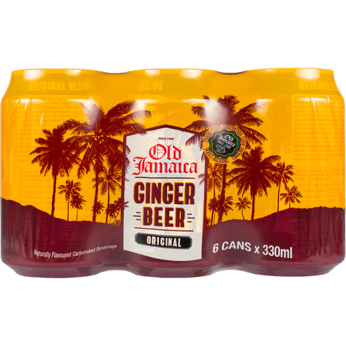 Foto van Old Jamaica Ginger beer soda 6x 33cl op witte achtergrond