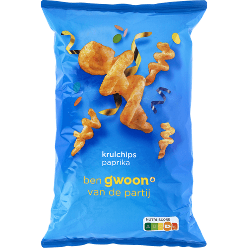 Foto van G'woon Krulchips paprika op witte achtergrond