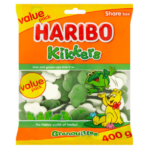 Foto van Haribo Kikkers maxi pack op witte achtergrond