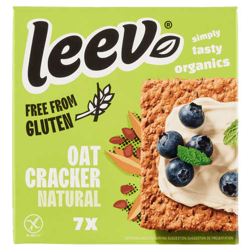 Foto van Leev Oat cracker naturel glutenvrij op witte achtergrond