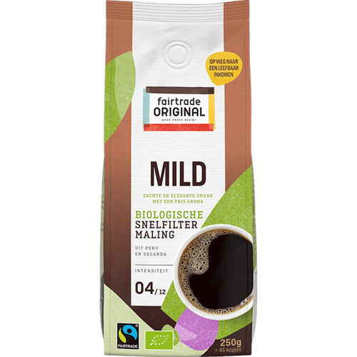Foto van Fairtrade Filterkoffie mild op witte achtergrond