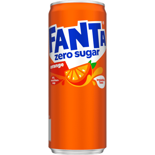 Foto van Fanta Orange zero op witte achtergrond