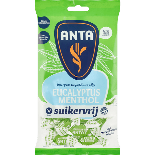 Foto van Anta Flu Eucalyptus menthol suikervrij op witte achtergrond