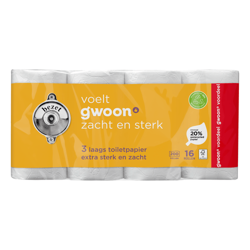 Foto van G'woon Toiletpapier 16 rollen 3-laags op witte achtergrond