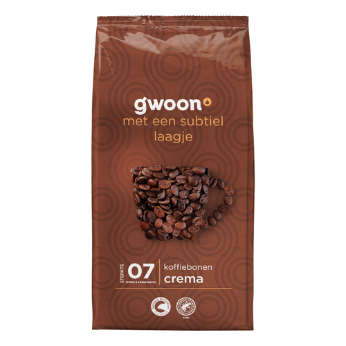 Foto van G'woon Koffiebonen crema op witte achtergrond