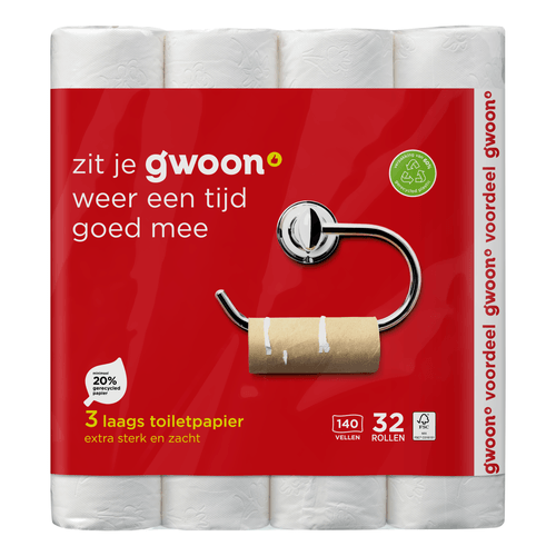 Foto van G'woon Toiletpapier 32 rollen 3 laags op witte achtergrond
