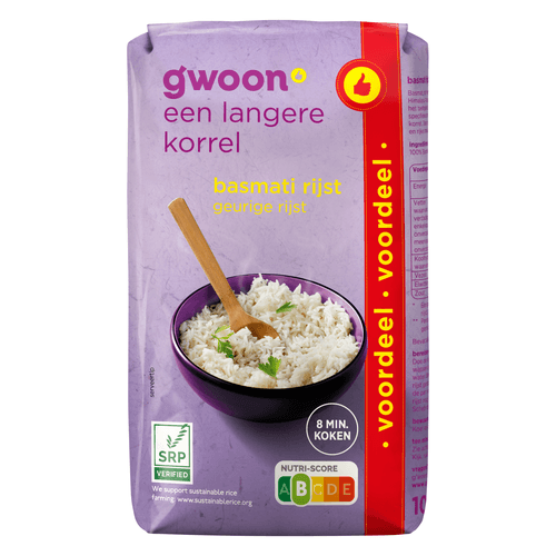 Foto van G'woon Basmatirijst op witte achtergrond