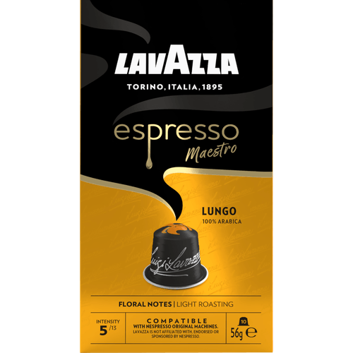 Foto van Lavazza Koffiecups alu maestro lungo sterkte 5 op witte achtergrond