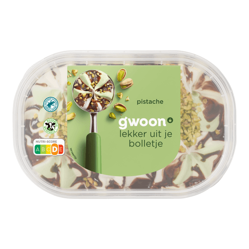 Foto van G'woon Roomijs pistache op witte achtergrond
