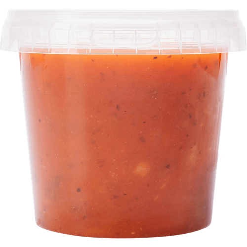 Foto van DekaMarkt Tomatensoep met gehaktballetjes op witte achtergrond