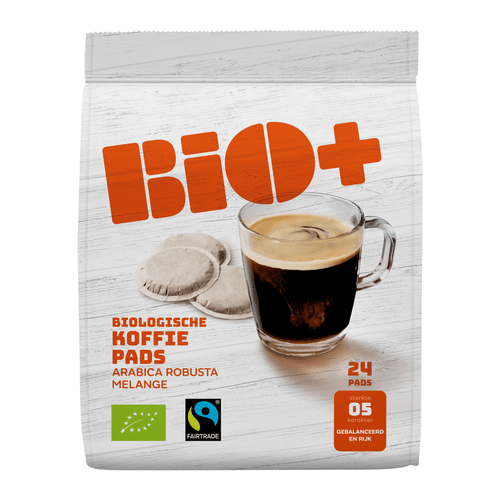 Foto van Bio+ Koffiepads dutch roast op witte achtergrond