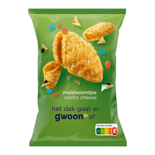 Foto van G'woon Maishoorntjes nacho cheese op witte achtergrond