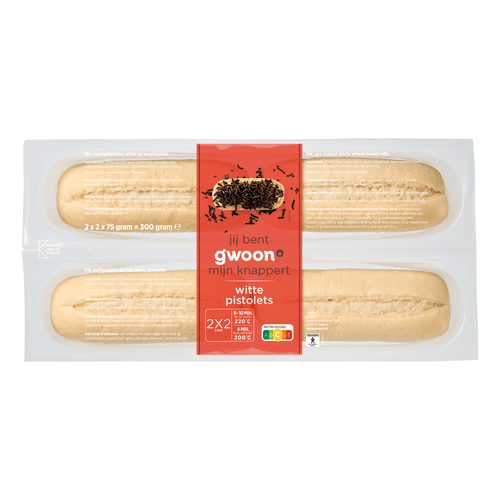 Foto van G'woon Pistolet wit 4 stuks op witte achtergrond