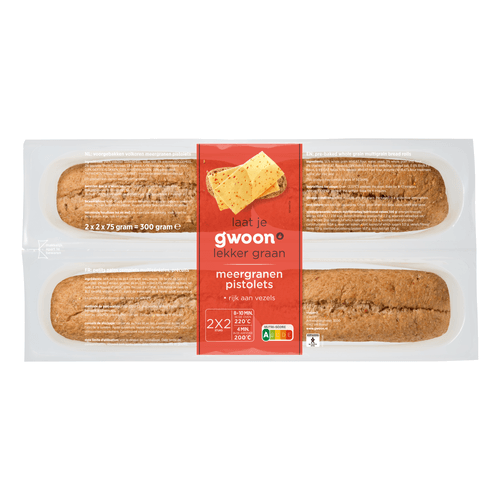 Foto van G'woon Pistolet volkoren meerganen 4 stuks op witte achtergrond