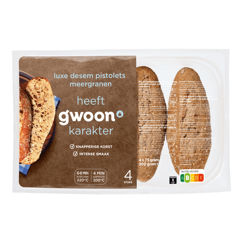 Foto van G'woon Pistolet rustiek meergranen 4 st. op witte achtergrond