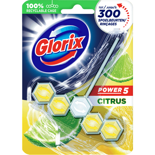 Foto van Glorix Toiletblok power citrus 5-ball op witte achtergrond