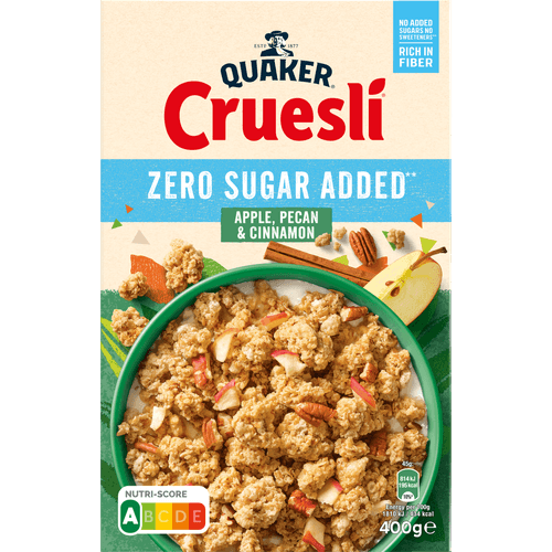 Foto van Quaker Zero sugar added apple pecan & cinnamon op witte achtergrond