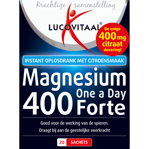Foto van Lucovitaal Magnesium 400 mg forte op witte achtergrond