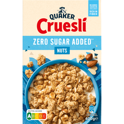 Foto van Quaker Cruesli noten zero sugar op witte achtergrond