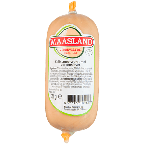 Foto van Maasland Kalfssmeerworst op witte achtergrond
