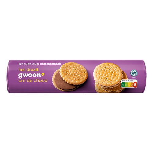 Foto van G'woon Biscuit duo chocolade op witte achtergrond
