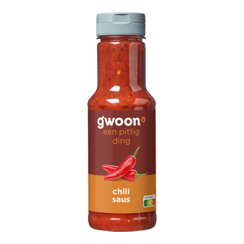 Foto van G'woon Chilisaus op witte achtergrond