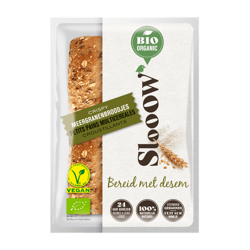 Foto van Slooow BIO Crispy Meergranenbroodjes 4 stuks op witte achtergrond