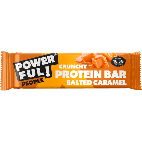 Foto van Powerful People Proteine bar salted caramel op witte achtergrond