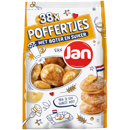 Foto van Jan Poffertjes met boter en suiker 38 stuks op witte achtergrond