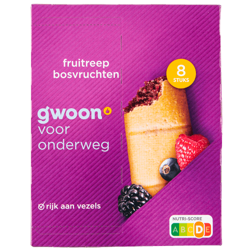 Foto van G'woon Fruitrepen bosvruchten op witte achtergrond