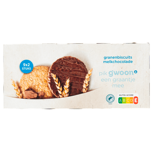 Foto van G'woon Granenbiscuit melk chocolade op witte achtergrond