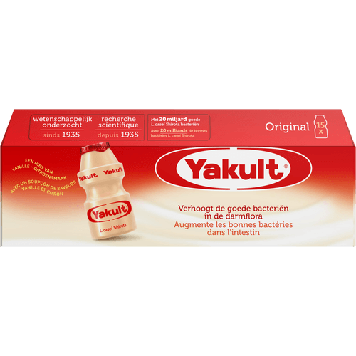 Foto van Yakult Drink original 15 stuks op witte achtergrond