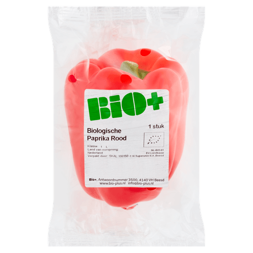 Foto van Bio+ Biologische paprika rood op witte achtergrond